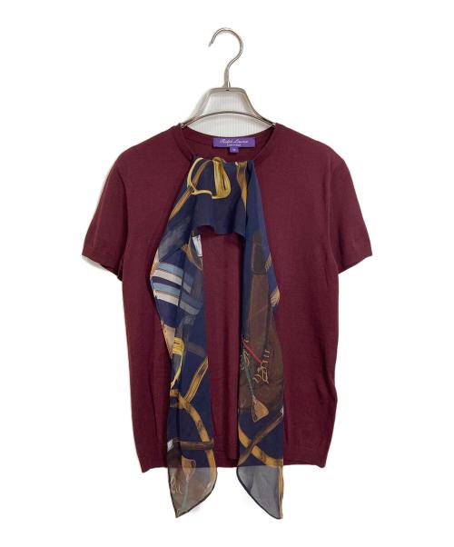 RALPH LAUREN Purple Label（ラルフ ローレン パープル レーベル）RALPH LAUREN Purple Label (ラルフ ローレン パープル レーベル) スカーフ付き半袖ニット　イタリア製 ボルドー サイズ:Sの古着・服飾アイテム