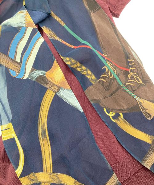 RALPH LAUREN Purple Label（ラルフ ローレン パープル レーベル）RALPH LAUREN Purple Label (ラルフ ローレン パープル レーベル) スカーフ付き半袖ニット　イタリア製 ボルドー サイズ:Sの古着・服飾アイテム