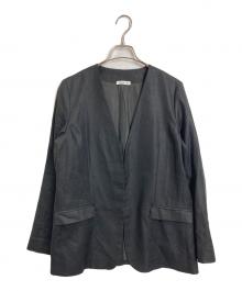 EVERYDAY I LIKE.（エヴリデイ アイ ライク）の古着「Linen Collarless Jacket　リネンカラーレスジャケット　アウター　ライトアウター　日本製」｜ブラック