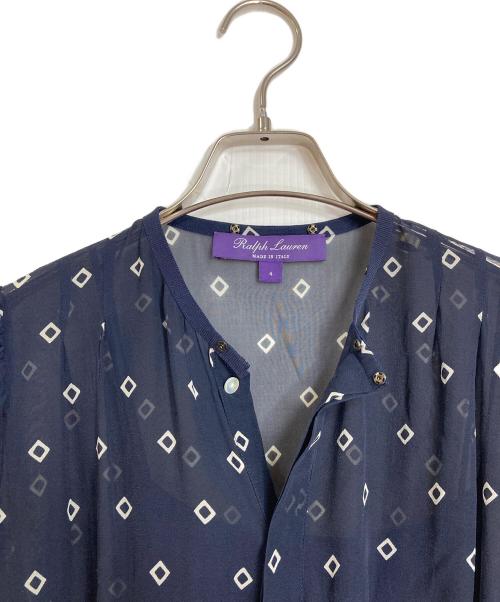 RALPH LAUREN Purple Label（ラルフ ローレン パープル レーベル）RALPH LAUREN Purple Label (ラルフ ローレン パープル レーベル) 総柄半袖ワンピース　シルクワンピース　ロングワンピース　イタリア製 ネイビー サイズ:4の古着・服飾アイテム