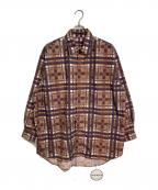 BURLAP OUTFITTERバーラップアウトフィッター）の古着「L/S B.B SHIRT PRINTED ナイロンシャツ　ビッグサイズ」｜オレンジ