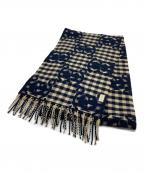 GUCCIグッチ）の古着「GG JACQUARD WOOL SCARF   GGジャガードウールスカーフ　マフラー　イタリア製」｜ベージュ×ネイビー