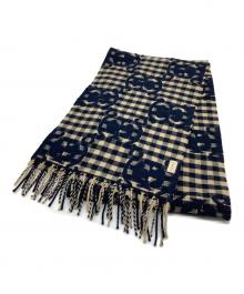 GUCCI（グッチ）の古着「GG JACQUARD WOOL SCARF   GGジャガードウールスカーフ　マフラー　イタリア製」｜ベージュ×ネイビー