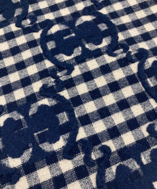 GUCCI（グッチ）GUCCI (グッチ) GG JACQUARD WOOL SCARF   GGジャガードウールスカーフ　マフラー　イタリア製 ベージュ×ネイビー サイズ:実寸参照の古着・服飾アイテム