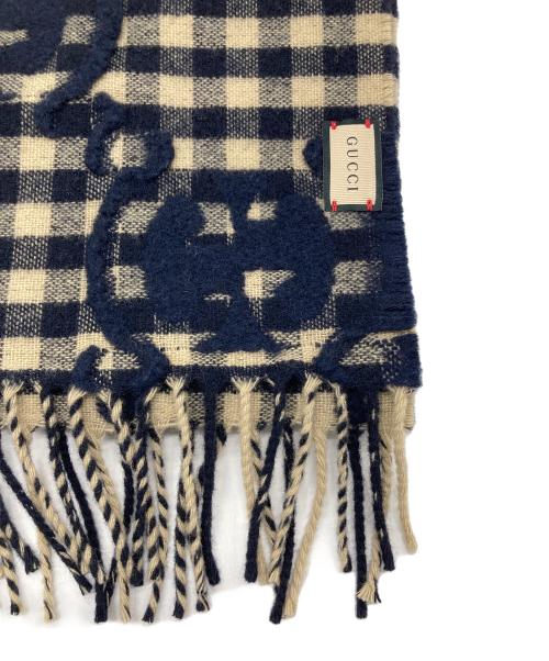 GUCCI（グッチ）GUCCI (グッチ) GG JACQUARD WOOL SCARF   GGジャガードウールスカーフ　マフラー　イタリア製 ベージュ×ネイビー サイズ:実寸参照の古着・服飾アイテム