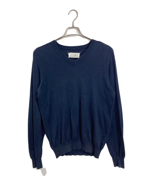Maison Margiela（メゾンマルジェラ）Maison Margiela (メゾンマルジェラ) COMME des GARCONS (コムデギャルソン) 10 corso como (ディエチ コルソコモ) エルボーパッチVネックニット　イタリア製　ここのえ期 ネイビー サイズ:Sの古着・服飾アイテム