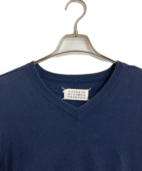 Maison Margiela（メゾンマルジェラ）Maison Margiela (メゾンマルジェラ) COMME des GARCONS (コムデギャルソン) 10 corso como (ディエチ コルソコモ) エルボーパッチVネックニット　イタリア製　ここのえ期 ネイビー サイズ:Sの古着・服飾アイテム