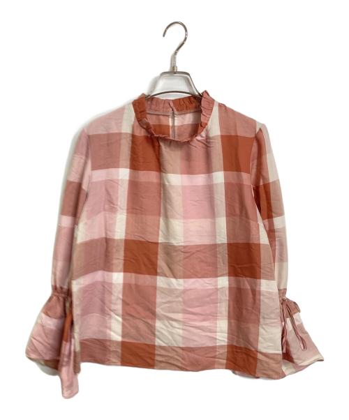 BLUE LABEL CRESTBRIDGE（ブルーレーベルクレストブリッジ）BLUE LABEL CRESTBRIDGE (ブルーレーベルクレストブリッジ) パフスリーブチェックブラウス　 ピンク サイズ:38の古着・服飾アイテム