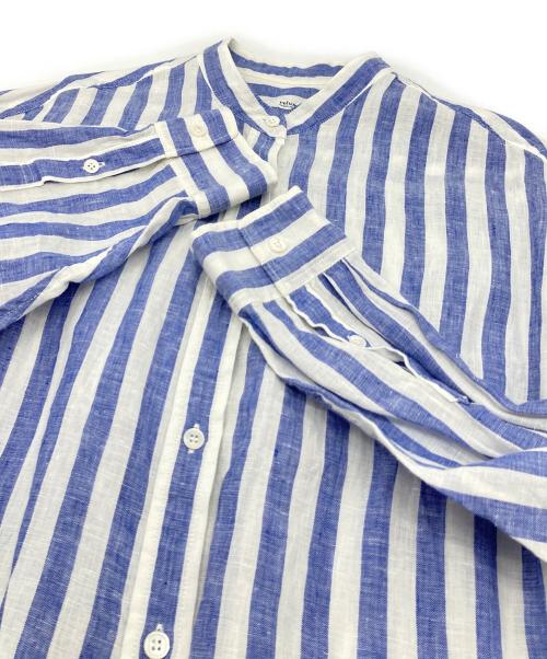 JOURNAL STANDARD relume（ジャーナルスタンダード レリューム）JOURNAL STANDARD relume (ジャーナルスタンダード レリューム) ストライプフレンチリネンチュニック　麻シャツ ブルー×ホワイト サイズ:FREEの古着・服飾アイテム