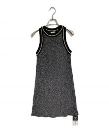 FRAY ID×pierre cardin（フレイ アイディー×ピエール・カルダン）の古着「ガーターニットミニワンピ　ノースリーブワンピース」｜ブラック