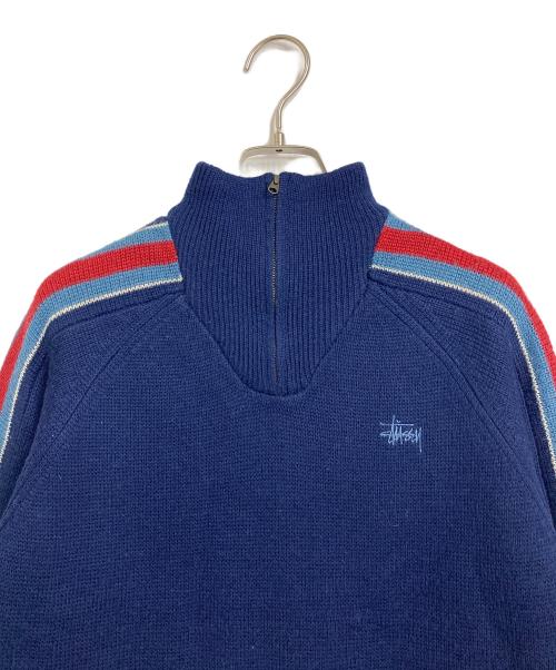 stussy（ステューシー）stussy (ステューシー) 【古着】サイドラインハーフジップニット　90s 紺タグ ネイビー サイズ:Sの古着・服飾アイテム