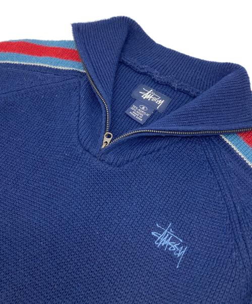 stussy（ステューシー）stussy (ステューシー) 【古着】サイドラインハーフジップニット　90s 紺タグ ネイビー サイズ:Sの古着・服飾アイテム