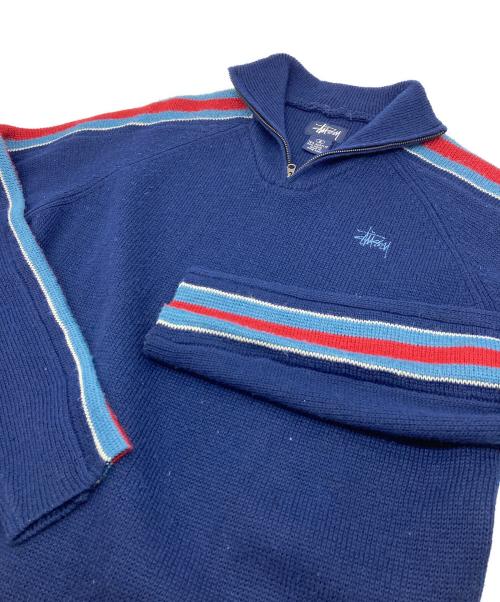 stussy（ステューシー）stussy (ステューシー) 【古着】サイドラインハーフジップニット　90s 紺タグ ネイビー サイズ:Sの古着・服飾アイテム