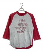 stussyステューシー）の古着「【古着】00’S ラグランカットソー　長袖カットソー　コットンカットソー」｜グレー×レッド