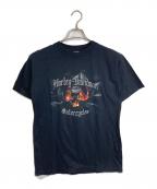 HARLEY-DAVIDSONハーレーダビッドソン）の古着「【古着】ファイヤースカルプリントTシャツ　半袖カットソー　Tシャツ　Tee  USA製」｜ブラック