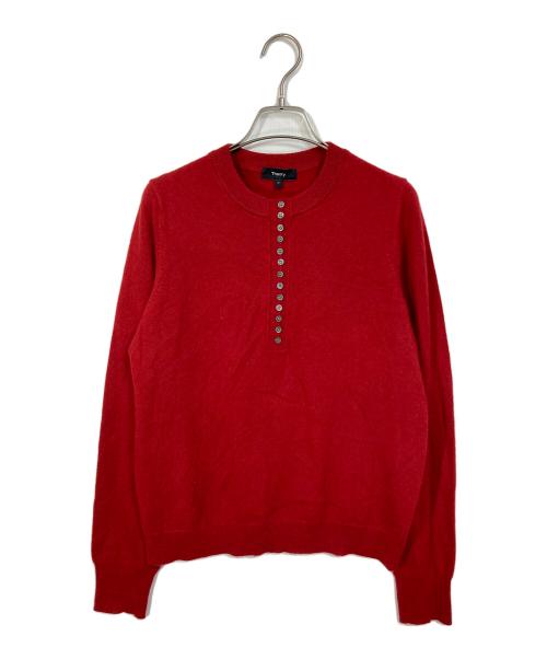 theory（セオリー）theory (セオリー) Cashmere Placket Henley Sweater カシミヤニット　セーター レッド サイズ:Mの古着・服飾アイテム