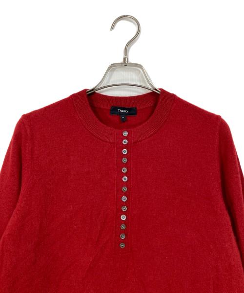 theory（セオリー）theory (セオリー) Cashmere Placket Henley Sweater カシミヤニット　セーター レッド サイズ:Mの古着・服飾アイテム