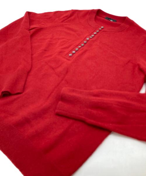 theory（セオリー）theory (セオリー) Cashmere Placket Henley Sweater カシミヤニット　セーター レッド サイズ:Mの古着・服飾アイテム