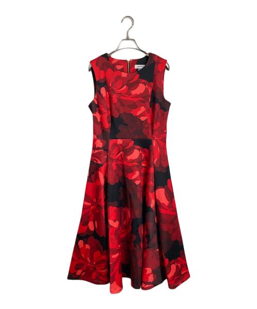 Calvin Klein（カルバンクライン）Calvin Klein (カルバンクライン) 花柄ノースリーブワンピース　ロングワンピース レッド サイズ:6（実寸参照）の古着・服飾アイテム
