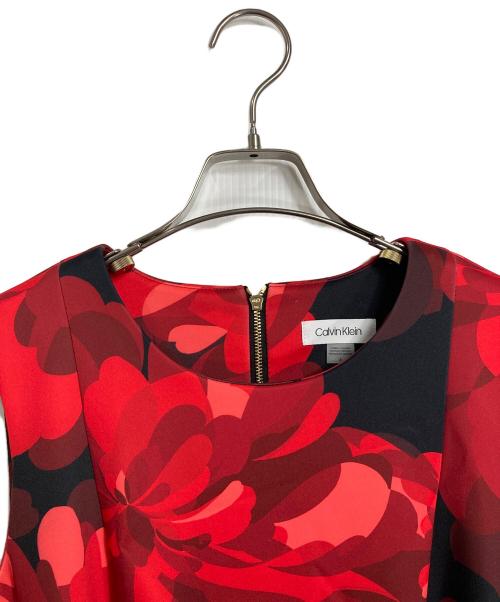 Calvin Klein（カルバンクライン）Calvin Klein (カルバンクライン) 花柄ノースリーブワンピース　ロングワンピース レッド サイズ:6（実寸参照）の古着・服飾アイテム