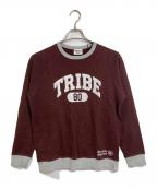 stussyステューシー）の古着「プリントスウェット　ブラウン　カレッジプリント　ツートン」｜ブラウン