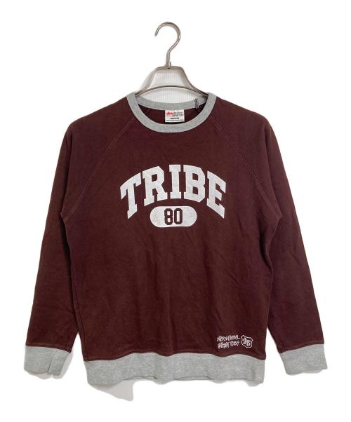 stussy（ステューシー）stussy (ステューシー) プリントスウェット　ブラウン　カレッジプリント　ツートン ブラウン サイズ:MEDIUMの古着・服飾アイテム