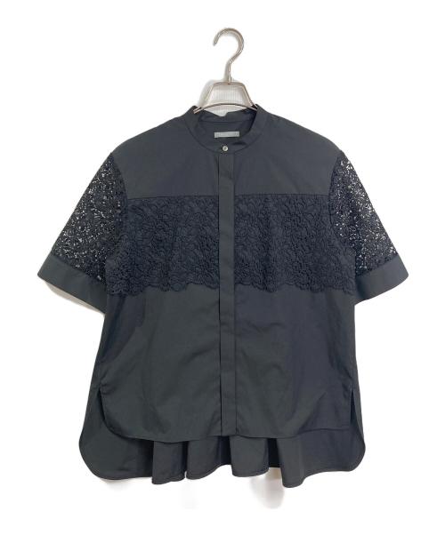 theory luxe（セオリーリュクス）theory luxe (セオリーリュクス) Cotton Liria L レース バンドカラー ブラウス　半袖ブラウス　日本製 ブラック サイズ:38の古着・服飾アイテム