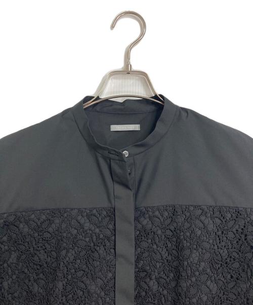 theory luxe（セオリーリュクス）theory luxe (セオリーリュクス) Cotton Liria L レース バンドカラー ブラウス　半袖ブラウス　日本製 ブラック サイズ:38の古着・服飾アイテム