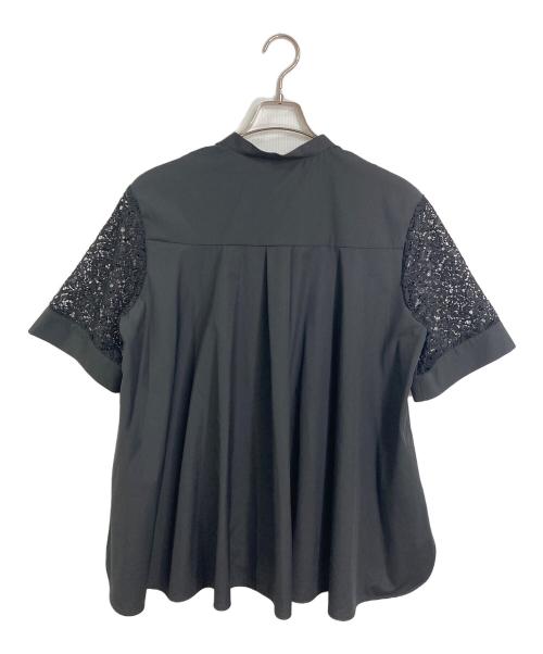 theory luxe（セオリーリュクス）theory luxe (セオリーリュクス) Cotton Liria L レース バンドカラー ブラウス　半袖ブラウス　日本製 ブラック サイズ:38の古着・服飾アイテム