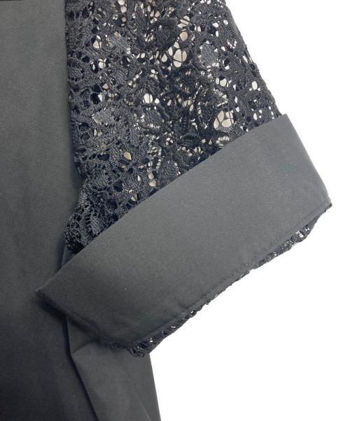 theory luxe（セオリーリュクス）theory luxe (セオリーリュクス) Cotton Liria L レース バンドカラー ブラウス　半袖ブラウス　日本製 ブラック サイズ:38の古着・服飾アイテム