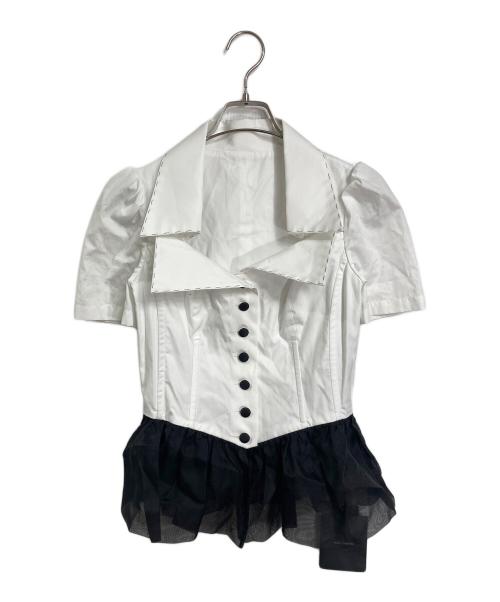 DOLCE & GABBANA（ドルチェ＆ガッバーナ）DOLCE & GABBANA (ドルチェ＆ガッバーナ) チュールドッキング半袖ブラウス  イタリア製 ホワイト サイズ:36の古着・服飾アイテム