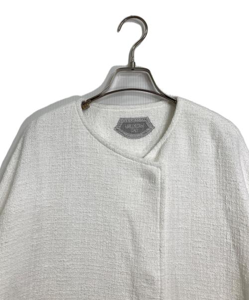 MARLENEDAM（マーレンダム）MARLENEDAM (マーレンダム) ツイードジャケット　ノーカラージャケット ホワイト サイズ:L 未使用品の古着・服飾アイテム