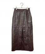 Ameriアメリ）の古着「DEEP SLIT SYNTHETIC LEATHER SKIRT ディープ スリット シンセティック レザー スカート  ロングスカート」｜ブラウン
