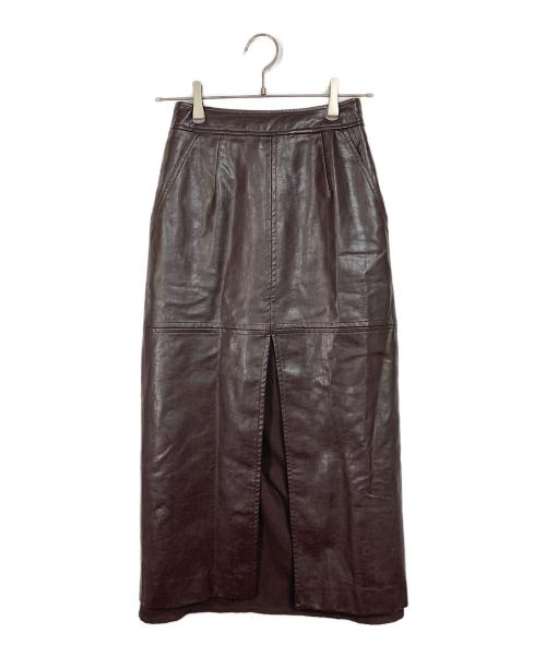 Ameri（アメリ）AMERI (アメリ) DEEP SLIT SYNTHETIC LEATHER SKIRT ディープ スリット シンセティック レザー スカート  ロングスカート ブラウン サイズ:Sの古着・服飾アイテム