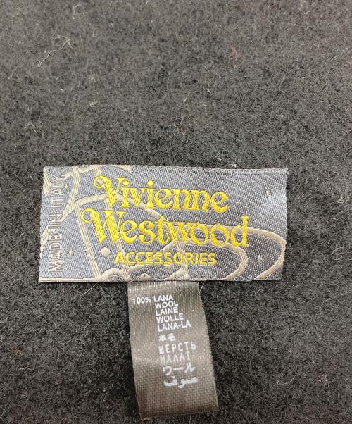 Vivienne Westwood（ヴィヴィアンウエストウッド）Vivienne Westwood (ヴィヴィアンウエストウッド) オーブ刺繍マフラー　イタリア製 ブラック サイズ:実寸参照の古着・服飾アイテム