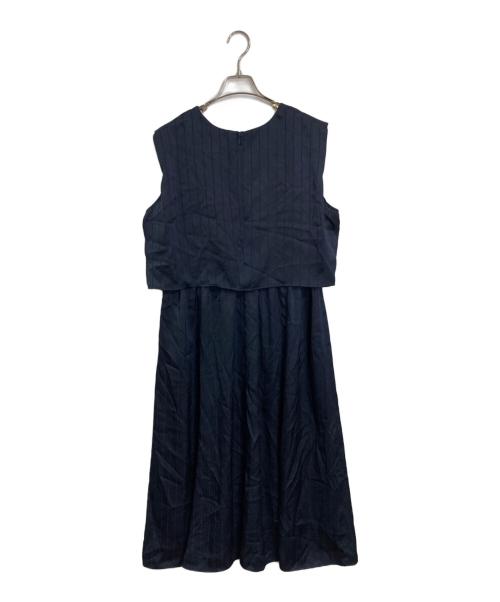 INDIVI（インディヴィ）INDIVI (インディヴィ) ストライプ柄サテンワンピース ネイビー サイズ:15 未使用品の古着・服飾アイテム