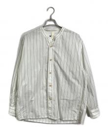 MHL（エムエイチエル）の古着「ストライプシャツ　長袖シャツ　コットンシャツ」｜ホワイト×グリーン
