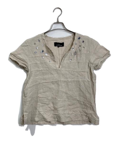 tricot COMME des GARCONS（トリココムデギャルソン）tricot COMME des GARCONS (トリココムデギャルソン) ビジューリネンブラウス　日本製 ベージュ サイズ:Mの古着・服飾アイテム