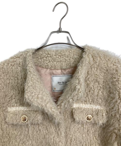 HER LIP TO（ハーリップトゥ）HER LIP TO (ハーリップトゥ) ROYAL FAUX FUR COAT　ロイヤルフェイクファーコート　アウター ベージュ サイズ:Mの古着・服飾アイテム