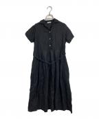 fog linen workフォグリネンワーク）の古着「半袖リネンワンピース　ロングワンピース」｜ブラック