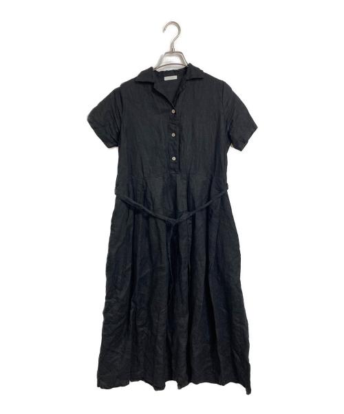 fog linen work（フォグリネンワーク）fog linen work (フォグリネンワーク) 半袖リネンワンピース　ロングワンピース ブラック サイズ:実寸参照の古着・服飾アイテム