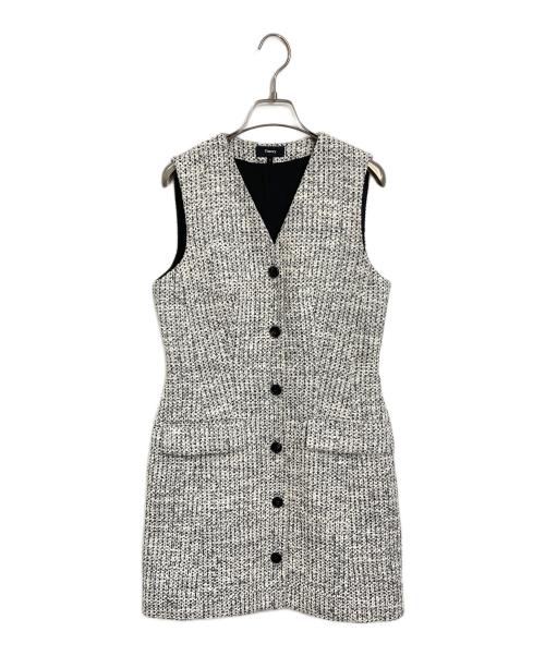 theory（セオリー）theory (セオリー) MOD TWEED BLAZER DRESS ノースリーブワンピース ホワイト×ブラック サイズ:2の古着・服飾アイテム