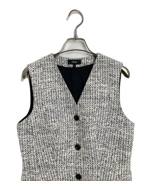 theory（セオリー）theory (セオリー) MOD TWEED BLAZER DRESS ノースリーブワンピース ホワイト×ブラック サイズ:2の古着・服飾アイテム