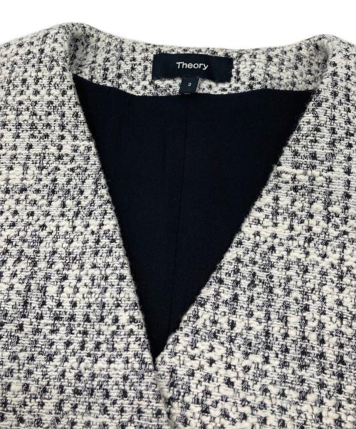 theory（セオリー）theory (セオリー) MOD TWEED BLAZER DRESS ノースリーブワンピース ホワイト×ブラック サイズ:2の古着・服飾アイテム