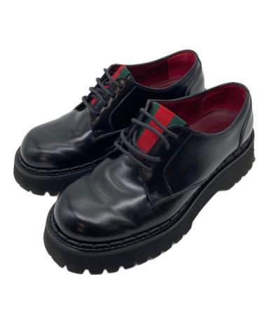 グッチ 新品同様 GUCCI グッチ レザー レースアップ シューズ ドレスシューズ メンズ ブラック 5 643621 5 中古・古着通販】GUCCI (グッチ) シェリーストライプレースアップ
