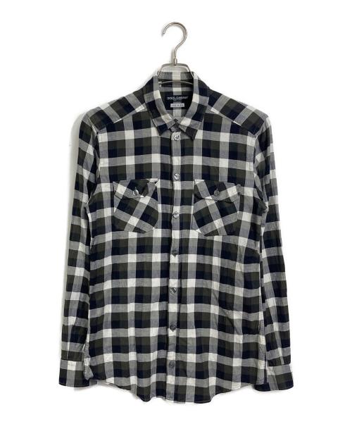 DOLCE & GABBANA（ドルチェ＆ガッバーナ）DOLCE & GABBANA (ドルチェ＆ガッバーナ) SICILIA生地チェックシャツ　イタリア製 グレー サイズ:15  1／2の古着・服飾アイテム