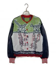 OLLEBOREBLA（アルベロベロ）の古着「メッシュ ジャガードニット カーディガン　日本製」｜グリーン×ネイビー