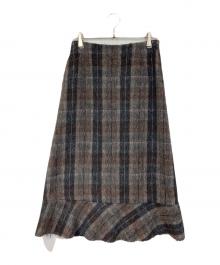 tricot COMME des GARCONS（トリココムデギャルソン）の古着「シャギーチェックスカート　ロングスカート　日本製」｜ブラウン