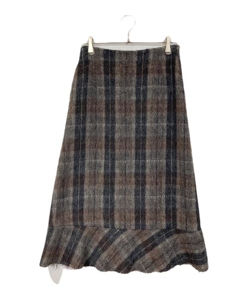 tricot COMME des GARCONS（トリココムデギャルソン）tricot COMME des GARCONS (トリココムデギャルソン) シャギーチェックスカート　ロングスカート　日本製 ブラウン サイズ:Mの古着・服飾アイテム