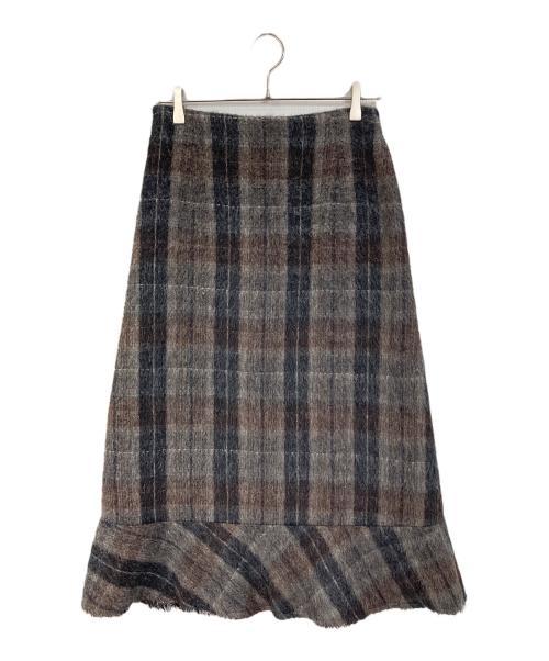 tricot COMME des GARCONS（トリココムデギャルソン）tricot COMME des GARCONS (トリココムデギャルソン) シャギーチェックスカート　ロングスカート　日本製 ブラウン サイズ:Mの古着・服飾アイテム